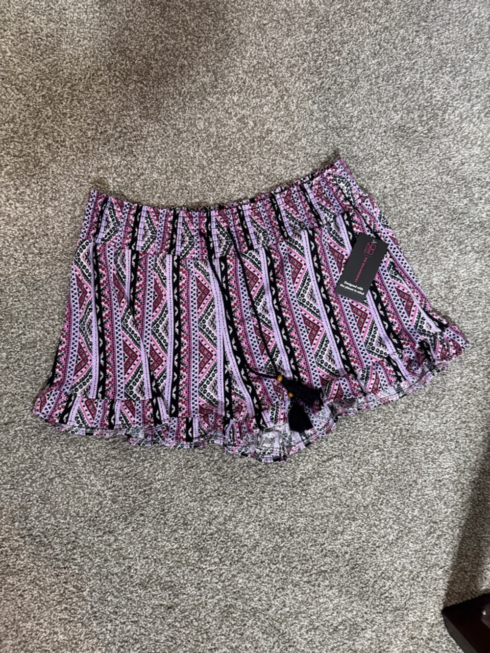 No Boundaries Pink and Black Aztec Ruffle Shorts